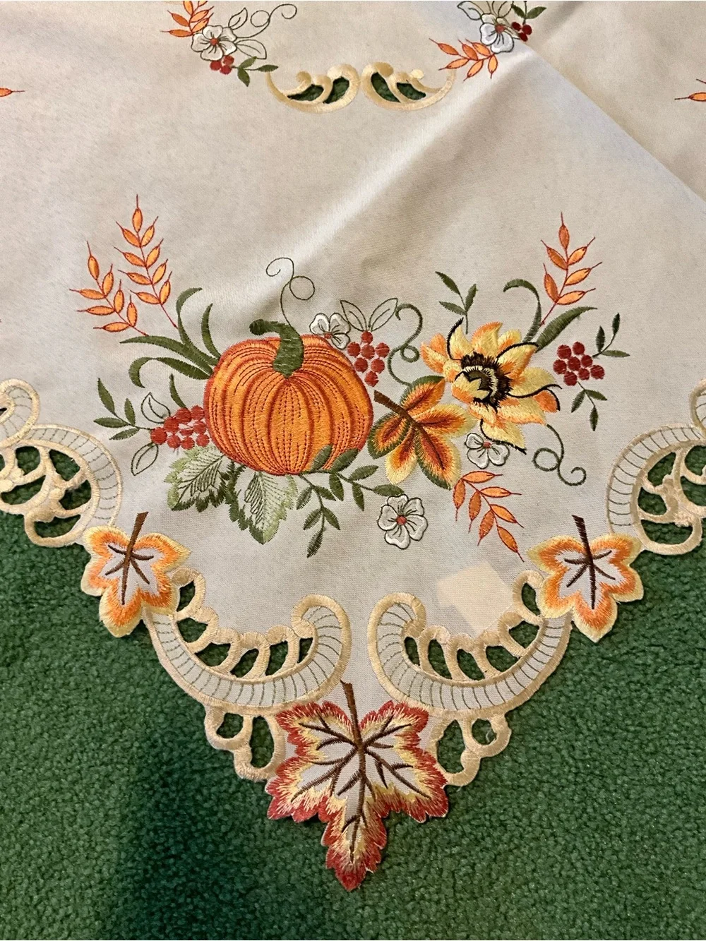 Embroidered Pumpkin Fall Table Topper Cream & Orange